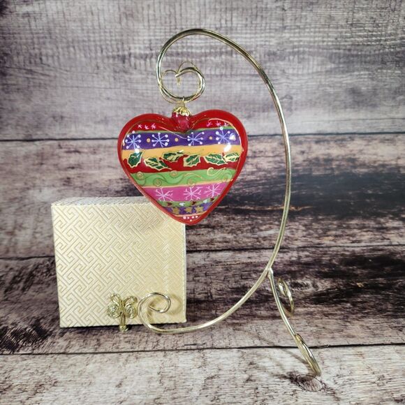 Red Heart Christmas Ornament Li Bien Reverse Hand Painted Pier 1 One 2017 w Box - Picture 1 of 9